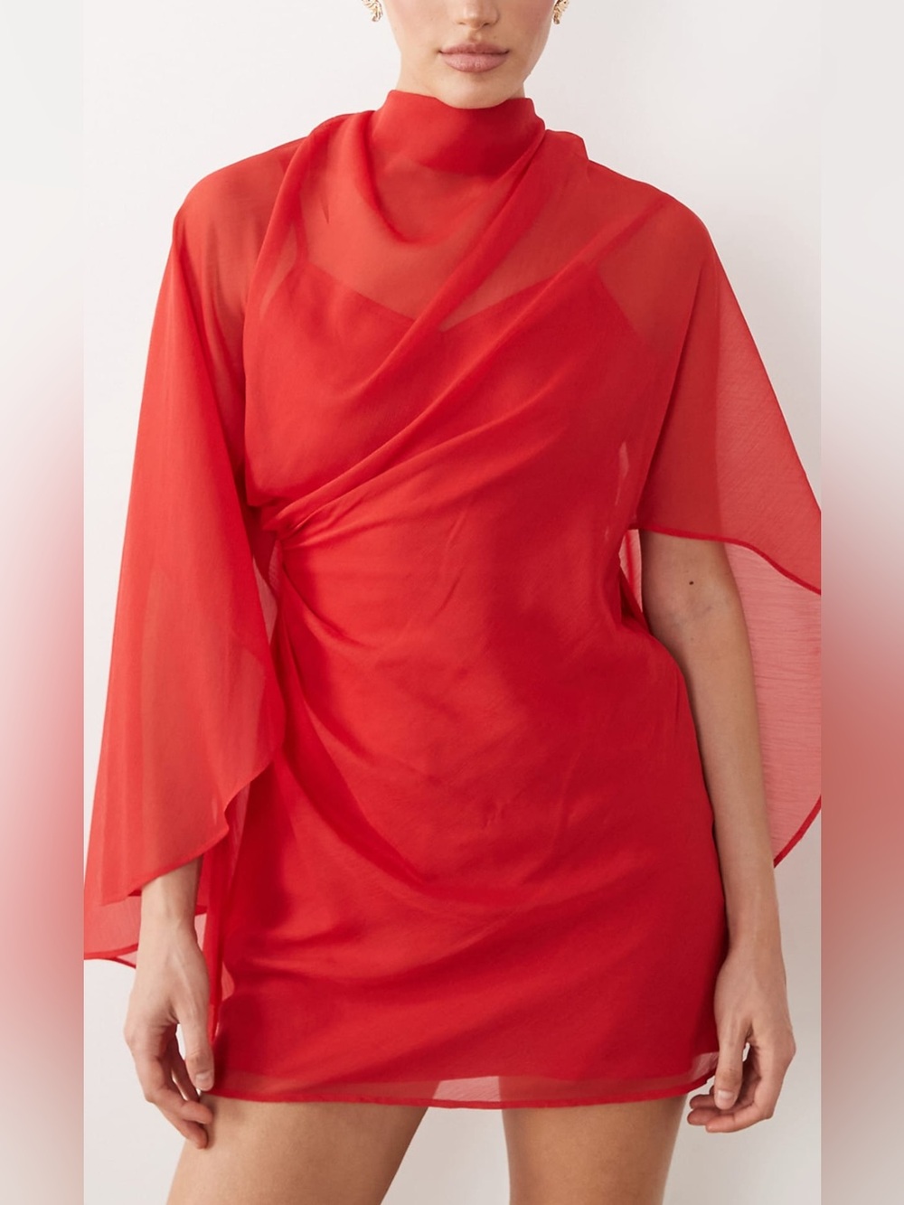ASOS Red Draped High-Neck Mini Dress